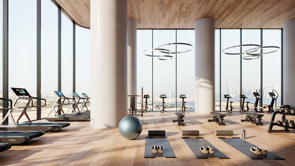 Waterfront Grand apartments in connected towers in Vela Viento by Omniyat in Business Bay with Burj Khalifa view.